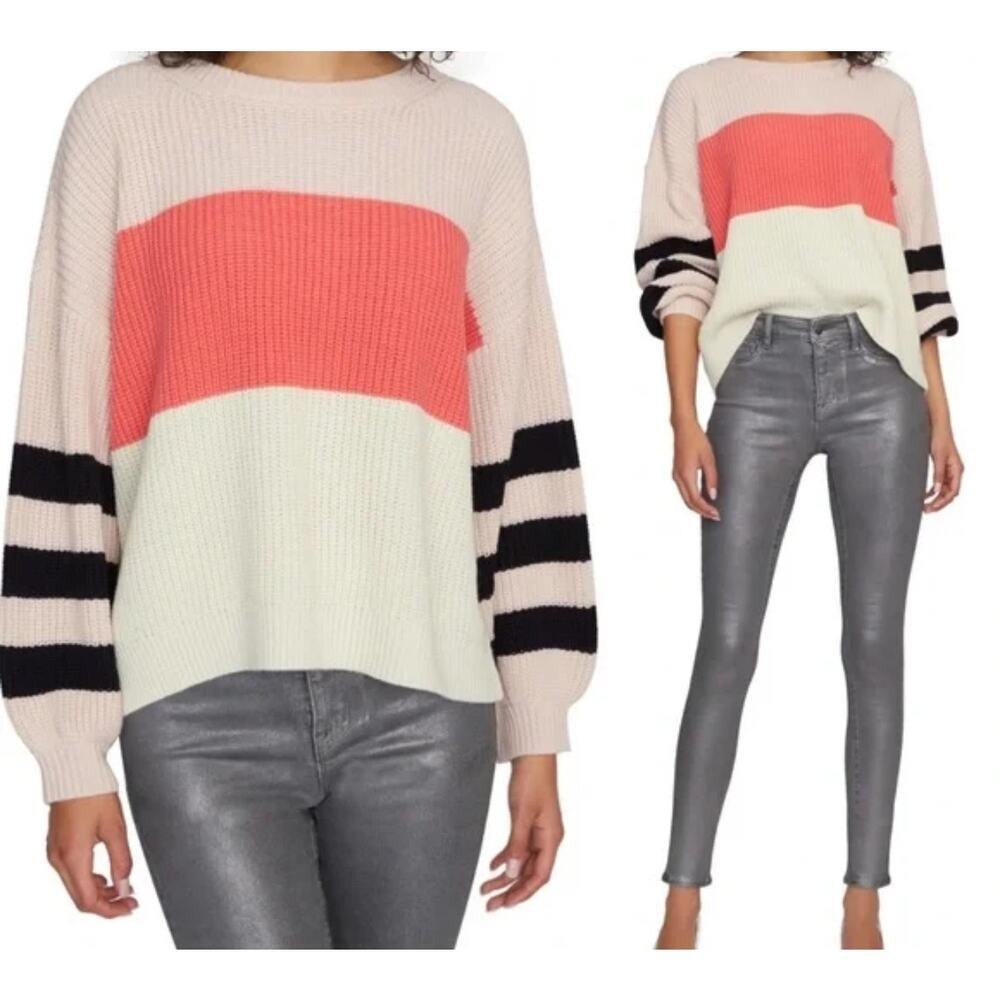 NWT‎ Sanctuary Ivory Color Block L/S Crew Neck Cozy Knit Sweater Collegiate LG